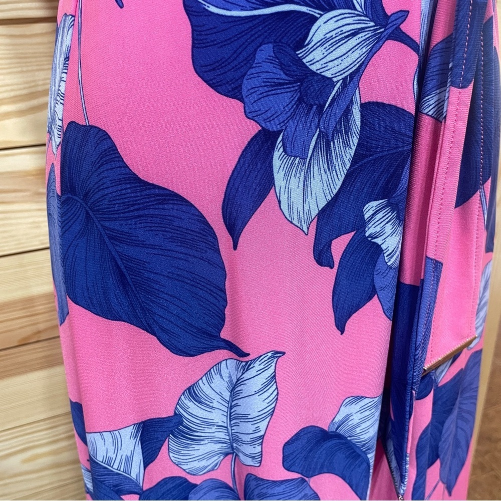 NWT Tommy Hilfiger Sleevless Dress Palm Tree Leaves Pink and Blue Midi Size 4 - Picture 7 of 14